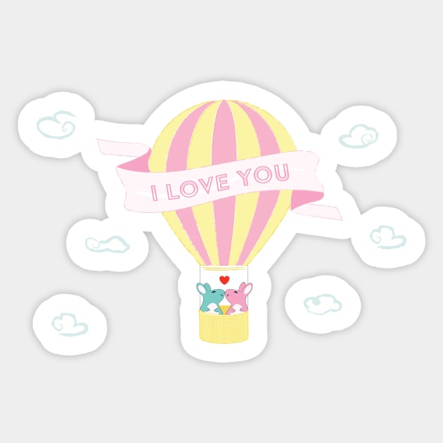 Cute Bunnies Hot Air Balloon Sticker by Anicue